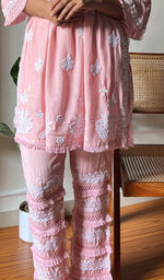 将图像加载到图库查看器中, Women's Lakhnavi Handcrafted Cotton Chikankari Kurta And Palazzo Set - HONC0293866