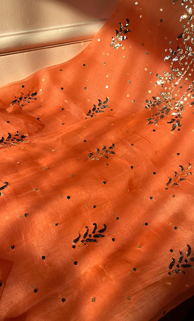 Marifa Women's Lakhnavi Handcrafted Pure Organza Chikankari Unstitched Kurta And Dupatta Set- HONC0292529