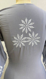 Load image into Gallery viewer, Grey Women's Lucknowi Handcrafted Cotton Chikankari Kurti
