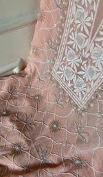 Load image into Gallery viewer, Women's Lucknowi Handcrafted Viscose Georgette Unstitched Chikankari Suit Material - HONC0352495