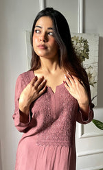 Load image into Gallery viewer, Women's Lucknowi Handcrafted Modal Cotton Chikankari Kurti - HONC0264965