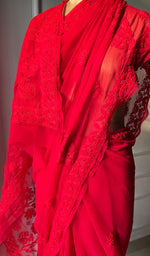 Load image into Gallery viewer, Women's Lucknowi Handcrafted Faux-Georgette Chikankari Saree - HONC0295215