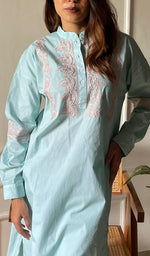 将图像加载到图库查看器中, Enayat Women's Lakhnavi Handcrafted Cotton Chikankari Oversized Kurta And Pant Set - HONC0297439