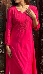 将图像加载到图库查看器中, Women's Lucknowi Handcrafted Modal Cotton Chikankari Kurti - HONC0232280