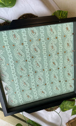 Load image into Gallery viewer, Handcrafted Chikankari Embroidered Wooden Coaster Set – (Set of 4) - HONC0313508