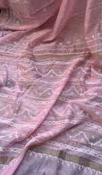 Load image into Gallery viewer, Women's Lakhnavi Handcrafted Mul Chanderi Chikankari Saree - HONC02273491