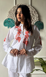 将图像加载到图库查看器中, Women's Lakhnavi Handcrafted Cotton Chikankari Top - HONC0313748