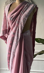 将图像加载到图库查看器中, Women's Lakhnavi Handcrafted Pure Silk Georgette Chikankari Saree - HONC0330945