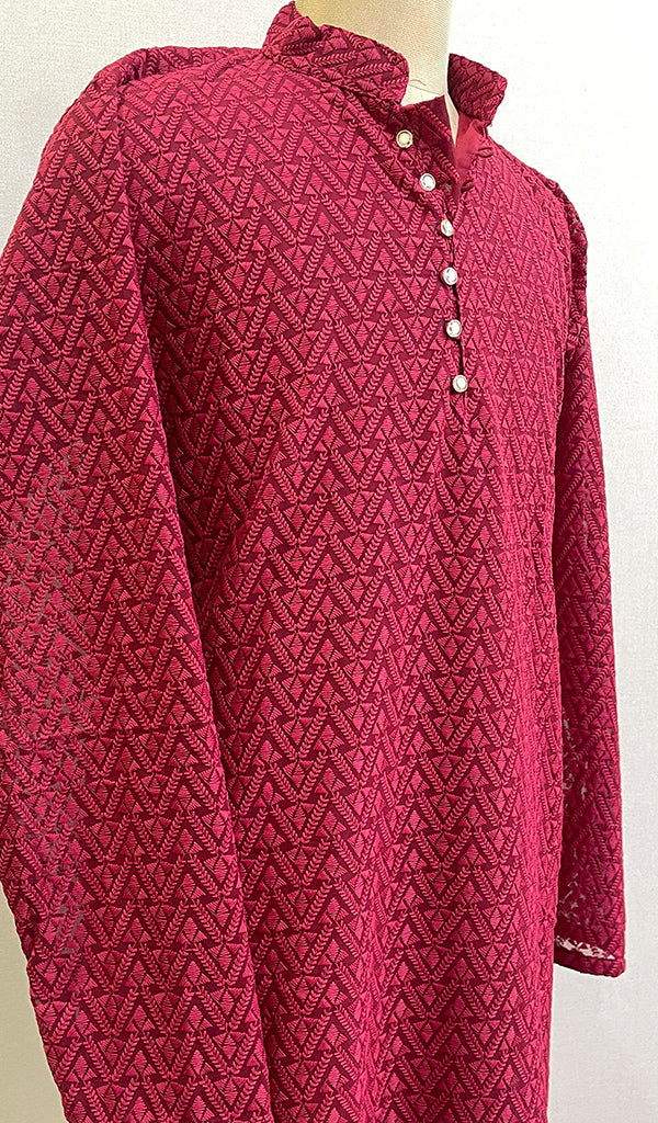 Men's Faux-Georgette Hakoba Kurta -  HONC0186495