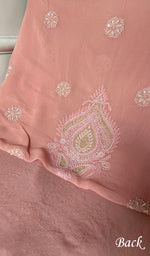 Load image into Gallery viewer, Women's Lakhnavi Handcrafted Pure Silk Georgette Unstitched Chikankari Kurta And Dupatta Set- HONC0271642