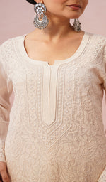 将图像加载到图库查看器中, Fareeha Women's Lakhnavi Handcrafted Viscose Georgette Chikankari Kurti - HONC0452169