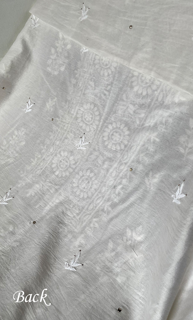 Women's Lucknowi Handcrafted Chanderi Silk Chikankari Kurta Dupatta Set - HONC0267143