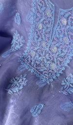Load image into Gallery viewer, Women's Lakhnavi Handcrafted Organza Chikankari Unstitched Full Suit Material - HONC0250868