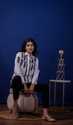将图像加载到图库查看器中, Women's Lakhnavi Handcrafted Modal Cotton Chikankari Top - HONC0196891