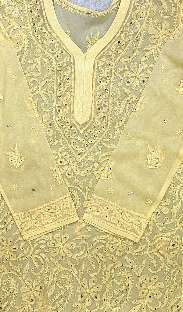 Women's Lakhnavi Handcrafted Viscose Georgette Chikankari Kurti - HONC0161789