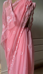 Load image into Gallery viewer, Women's Lakhnavi Handcrafted Faux-Georgette Chikankari Saree - HONC0223901
