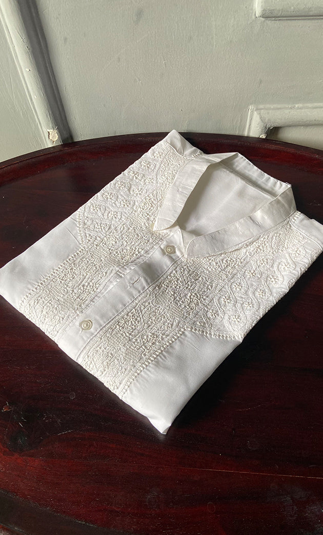Men's Lucknowi Handcrafted Cotton Chikankari Kurta - HONC0247671