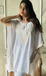 将图像加载到图库查看器中, Women's Lucknowi Handcrafted Cotton Chikankari Kaftan - HONC0297333