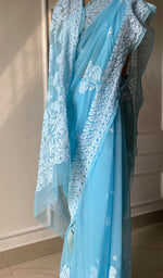 Load image into Gallery viewer, Women's Lucknowi Handcrafted Faux-Georgette Chikankari Saree - HONC0295216
