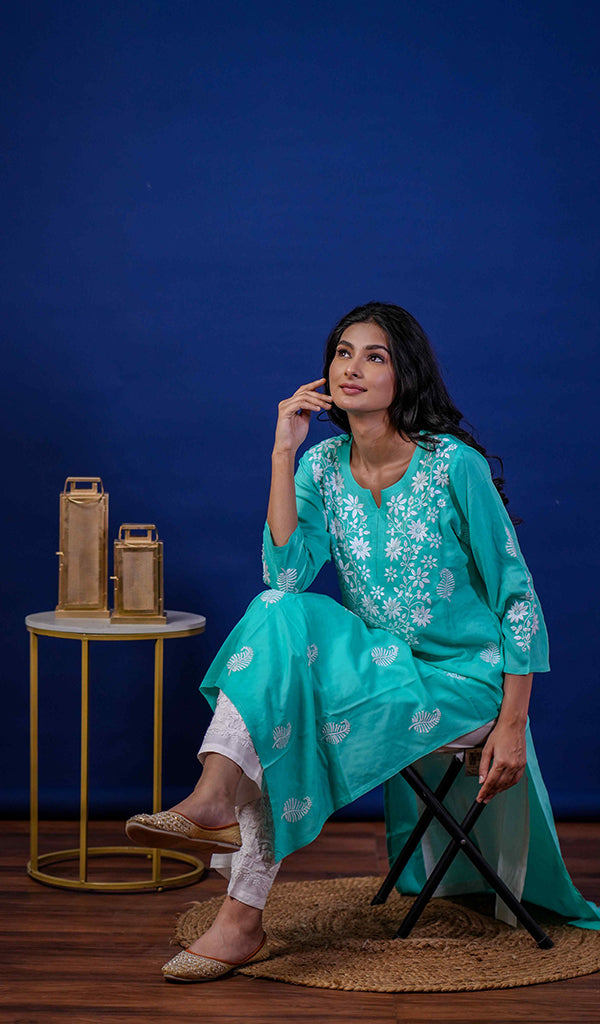 Reet Women's Lucknowi Handcrafted Modal Cotton Chikankari Kurti - HONC0211929