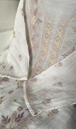 Load image into Gallery viewer, Women's Lakhnavi Handcrafted Mul Chanderi Semi - stitched Kurta And Dupatta Set- HONC0314870