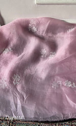 Load image into Gallery viewer, Women's Lakhnavi Handcrafted Pure Organza Chikankari Unstitched Kurta And Dupatta Set- HONC0307952