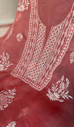 Load image into Gallery viewer, Women's Lakhnavi Handcrafted Pure Organza Chikankari Unstitched Kurta And Dupatta Set- HONC0335079