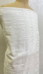 Load image into Gallery viewer, Lucknowi Handcrafted White Chanderi silk Chikankari Unstitched Men's Kurta Fabric - HONC0146629
