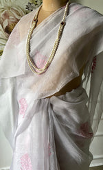 Load image into Gallery viewer, Women's Lucknowi Handcrafted Pure Organza Silk Chikankari Saree - HONC0294653