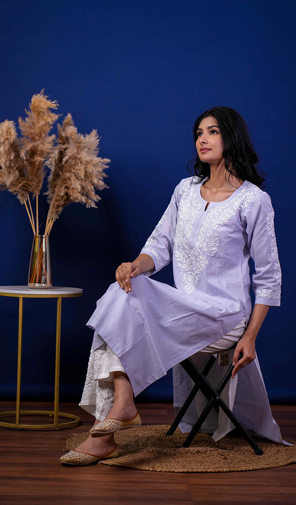 Nargish Women's Lucknowi Handcrafted Cotton Chikankari Kurti - HONC0171354