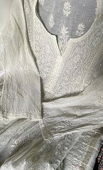 Load image into Gallery viewer, Women's Lakhnavi Handcrafted Mul Chanderi Semi - stitched Chikankari Full Suit Material - HONC0319562