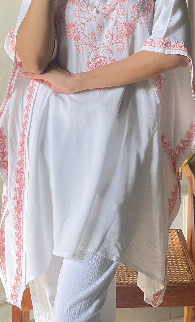 Women's Lucknowi Handcrafted Cotton Chikankari Kaftan - HONC0297349