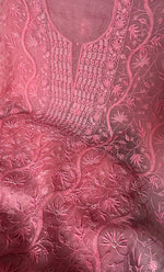 Load image into Gallery viewer, Women's Lakhnavi Handcrafted Pure Organza Chikankari Unstitched Kurta And Dupatta Set- HONC0327848