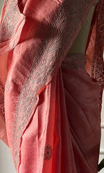 将图像加载到图库查看器中, Women's Lakhnavi Handcrafted Tussar Silk Chikankari Saree - HONC0313444