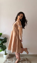 Load image into Gallery viewer, Women's Lucknowi Handcrafted Mul Chanderi Stitched Chikankari Kurta And Plazzo Set- HONC0545444