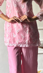 Load image into Gallery viewer, Women's Lucknowi Handcrafted Organza Stitched Chikankari Kurta And Plazzo Set