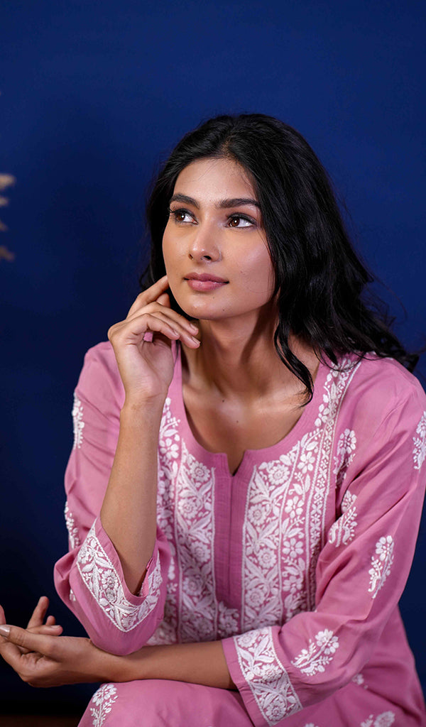Rupam Women's Lucknowi Handcrafted Modal Cotton Chikankari Kurti - HONC0211871