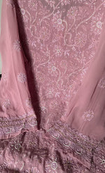 Load image into Gallery viewer, Women's Lakhnavi Handcrafted Pure Silk Georgette Semi - Stitched Chikankari Kurta And Dupatta Set - HONC0302216