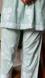 将图像加载到图库查看器中, Women's Lakhnavi Handcrafted Cotton Short Chikankari Kurta And Palazzo Set - HONC0290435