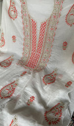 Load image into Gallery viewer, Women's Lakhnavi Handcrafted Mul Chanderi Unstitched Kurta And Dupatta Set- HONC0366817