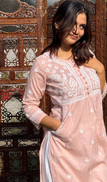 Load image into Gallery viewer, Women's Lakhnavi Handcrafted Cotton Chikankari Kurti - HONC0268667