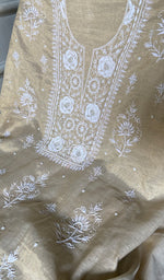 Load image into Gallery viewer, Women's Lakhnavi Handcrafted Tissue Chanderi Unstitched Chikankari Kurta And Dupatta Set - HONC0347896