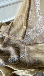 Load image into Gallery viewer, Saziya Women's Lakhnavi Handcrafted Mul Chanderi Semi - stitched Chikankari Full Suit Material - HONC0321284