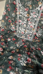 Load image into Gallery viewer, Women's Lakhnavi Handcrafted Organza Chikankari Unstitched Kurta And Dupatta Set - HONC0201451
