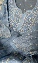 Load image into Gallery viewer, Women's Lakhnavi Handcrafted Mul Chanderi Semi - stitched Chikankari Full Suit Material - HONC0333494