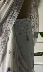 Load image into Gallery viewer, Women's Lakhnavi Handcrafted Pure Silk Georgette Chikankari Saree - HONC0313292