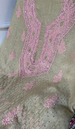 Load image into Gallery viewer, Women's Lakhnavi Handcrafted Mul Chanderi Unstitched Kurta And Dupatta Set - HONC0320356