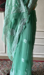 将图像加载到图库查看器中, Women's Lucknowi Handcrafted Faux-Georgette Chikankari Saree - HONC0348739