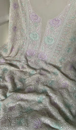 Load image into Gallery viewer, Women's Lakhnavi Handcrafted Pure Silk Georgette Chikankari Kurta And Dupatta Set- HONC0241831