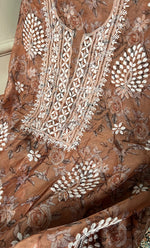 将图像加载到图库查看器中, Women's Lakhnavi Handcrafted Organza Chikankari Unstitched Kurta And Dupatta Set - HONC0332128